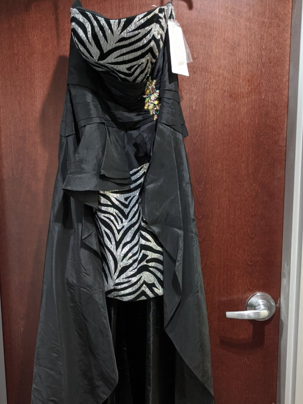 Mystique 3317 Size 14 Black and Silver Prom Dress